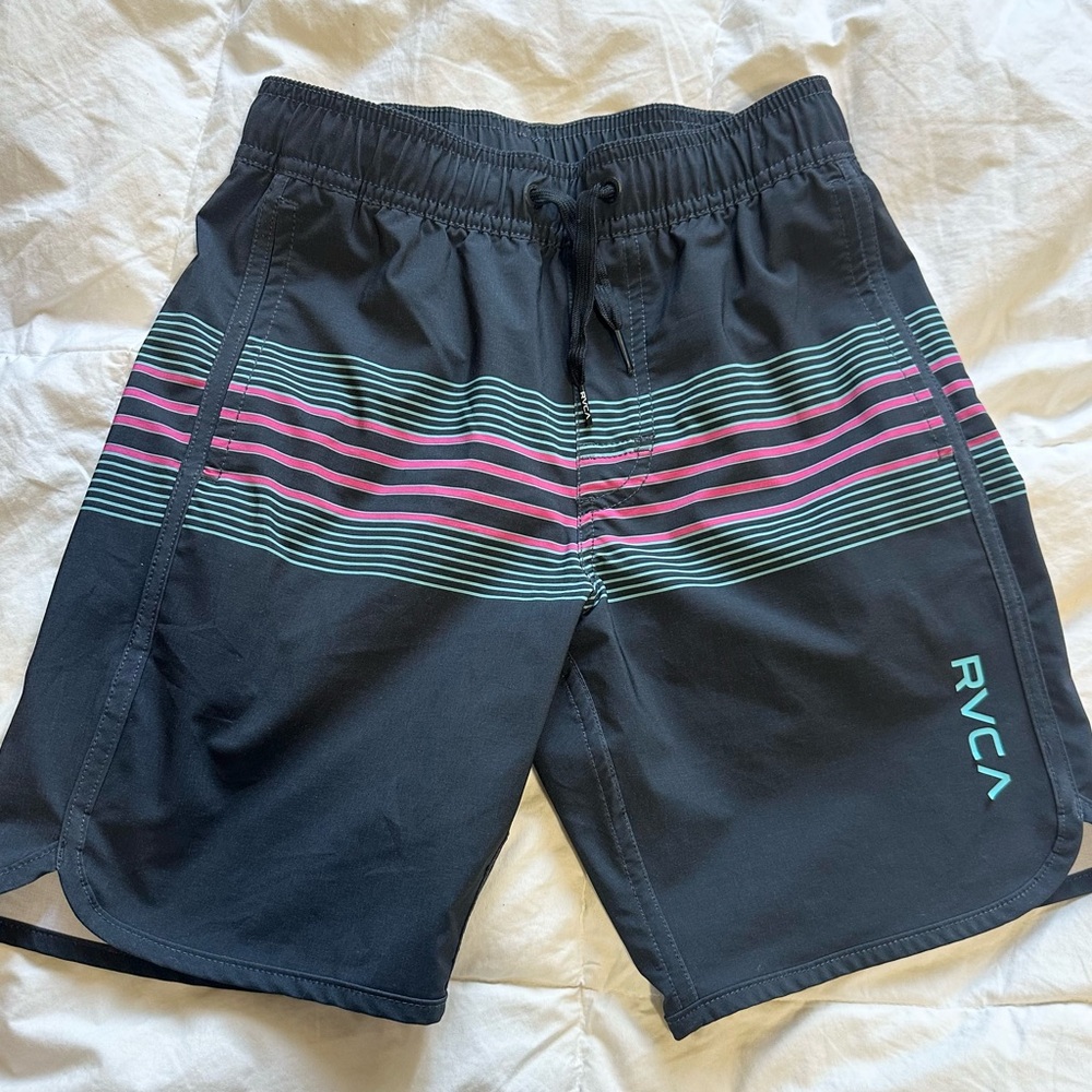 RVCA Black Shorts with Pink and Green Stripes